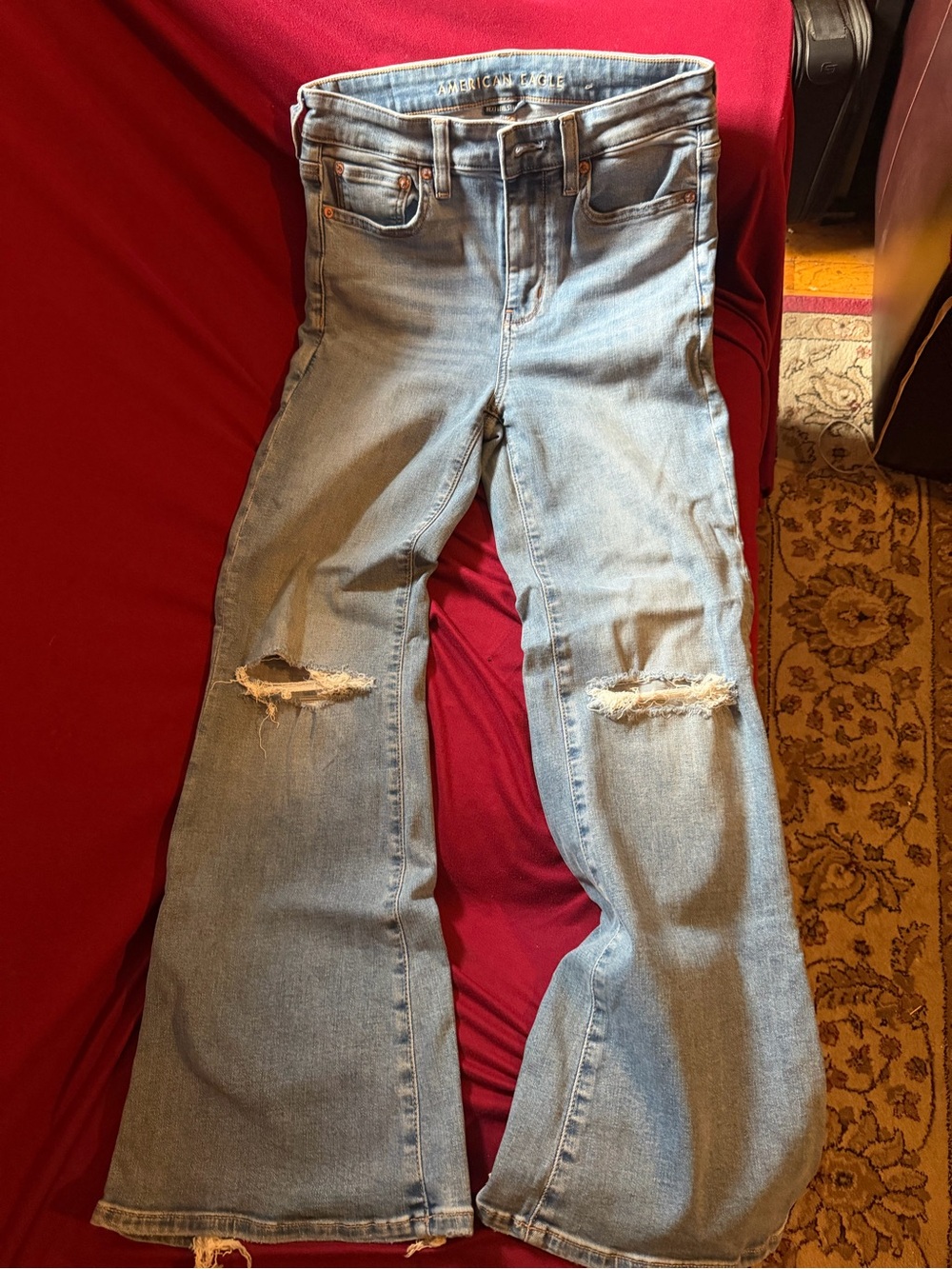 American Eagle Outfitters Light Blue Distressed Wide Leg Jeans